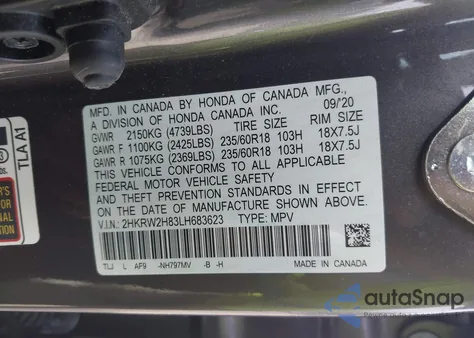 2020 Honda Cr-V Awd Ex-L from USA, damaged, VIN 2HKRW2H83LH683623